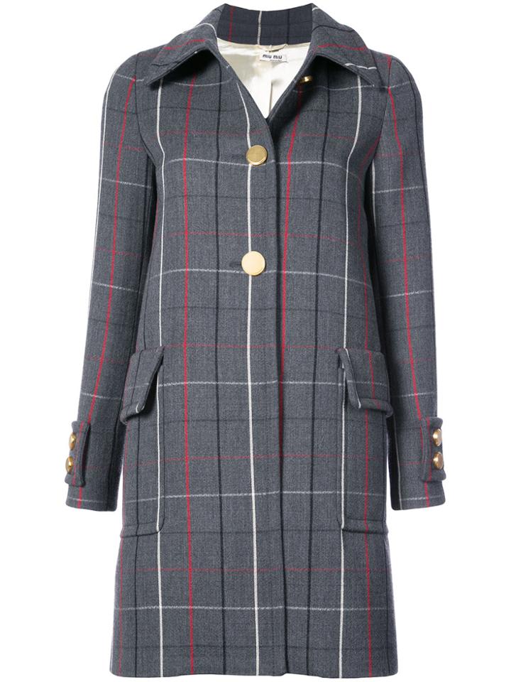 Miu Miu Checked Coat - Grey