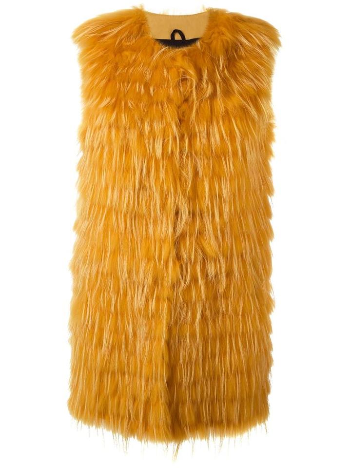 Numerootto Sleeveless Coat, Women's, Size: 42, Yellow/orange, Racoon Fur