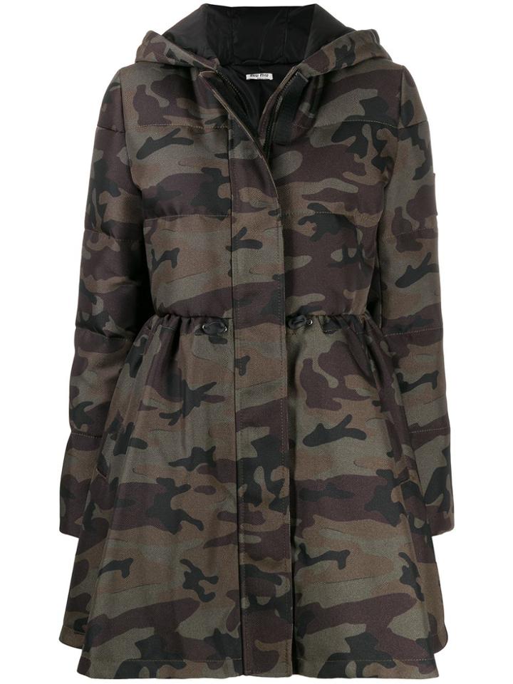 Miu Miu Camouflage Print Hooded Parka - Brown