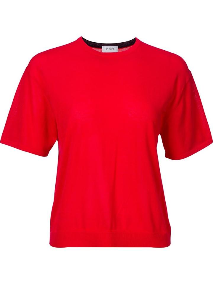 En Route Crew Neck Knit Top, Women's, Red, Cotton/nylon/acetate