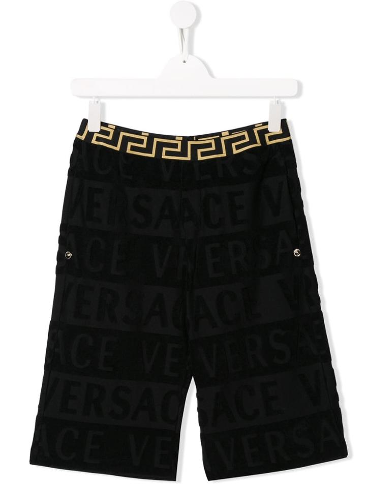 Young Versace Logo Print Shorts - Black