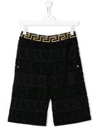 Young Versace Logo Print Shorts - Black