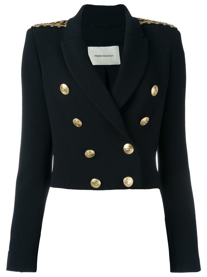 Pierre Balmain Military Jacket, Women's, Size: 40, Black, Spandex/elastane/viscose