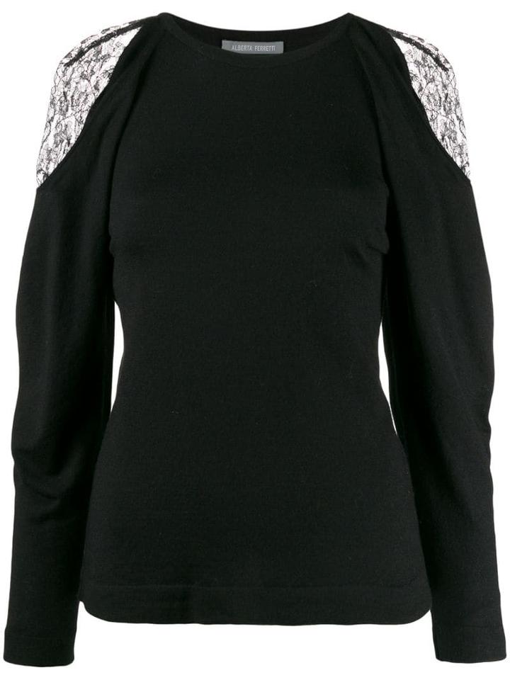 Alberta Ferretti Lace-detail Sweater - Black
