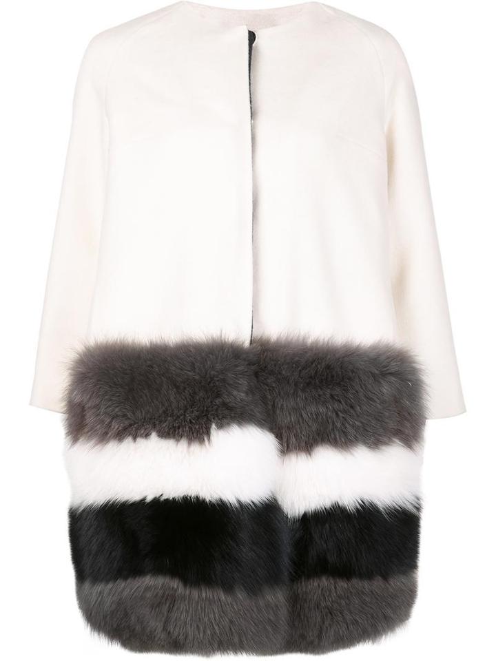 Ava Adore Three-quarters Sleeve Collarless Coat, Women's, Size: 44, White, Fox Fur/cashmere/wool