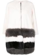 Ava Adore Three-quarters Sleeve Collarless Coat, Women's, Size: 44, White, Fox Fur/cashmere/wool