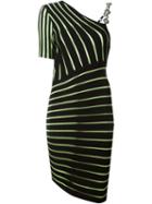 Fausto Puglisi Asymmetric Striped Dress, Women's, Size: 42, Black, Polyester/viscose
