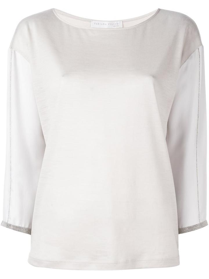 Fabiana Filippi Embellished Stitching Fine Knit Jumper, Women's, Size: 40, Nude/neutrals, Silk/merino
