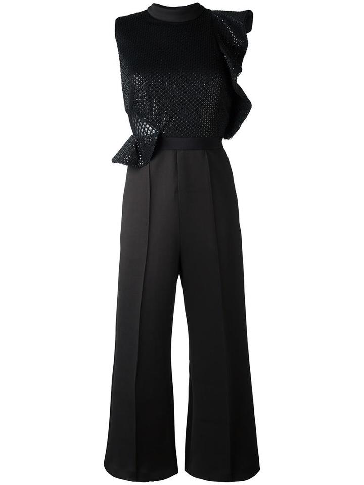 Self-portrait Tailored Cropped Jumpsuit, Women's, Size: 10, Black, Polyester/spandex/elastane