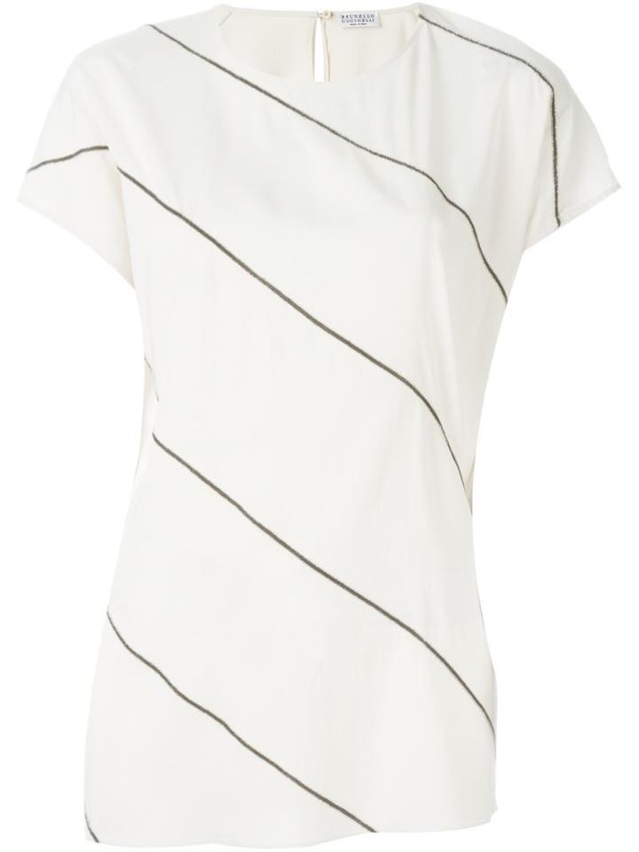 Brunello Cucinelli Embellished Stripe T-shirt, Women's, Size: Xl, Nude/neutrals, Silk/spandex/elastane