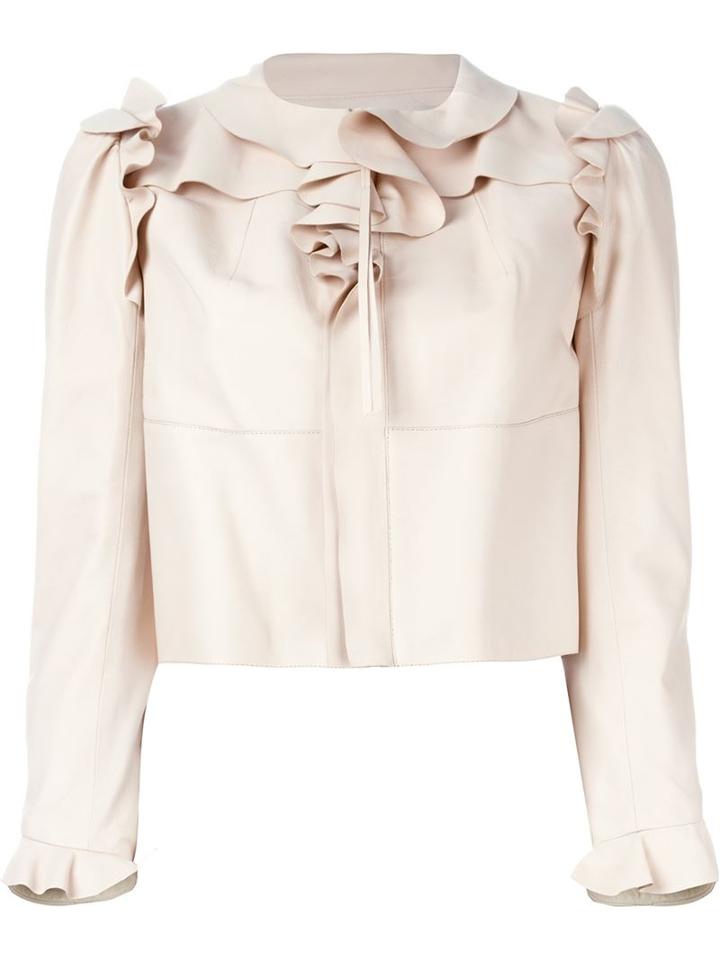 Alexander Mcqueen Cropped Ruffled Jacket, Women's, Size: 40, Nude/neutrals, Lamb Skin/silk