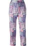 Msgm - Geometric Print Trousers - Women - Silk/polyester - 40, Women's, Pink/purple, Silk/polyester