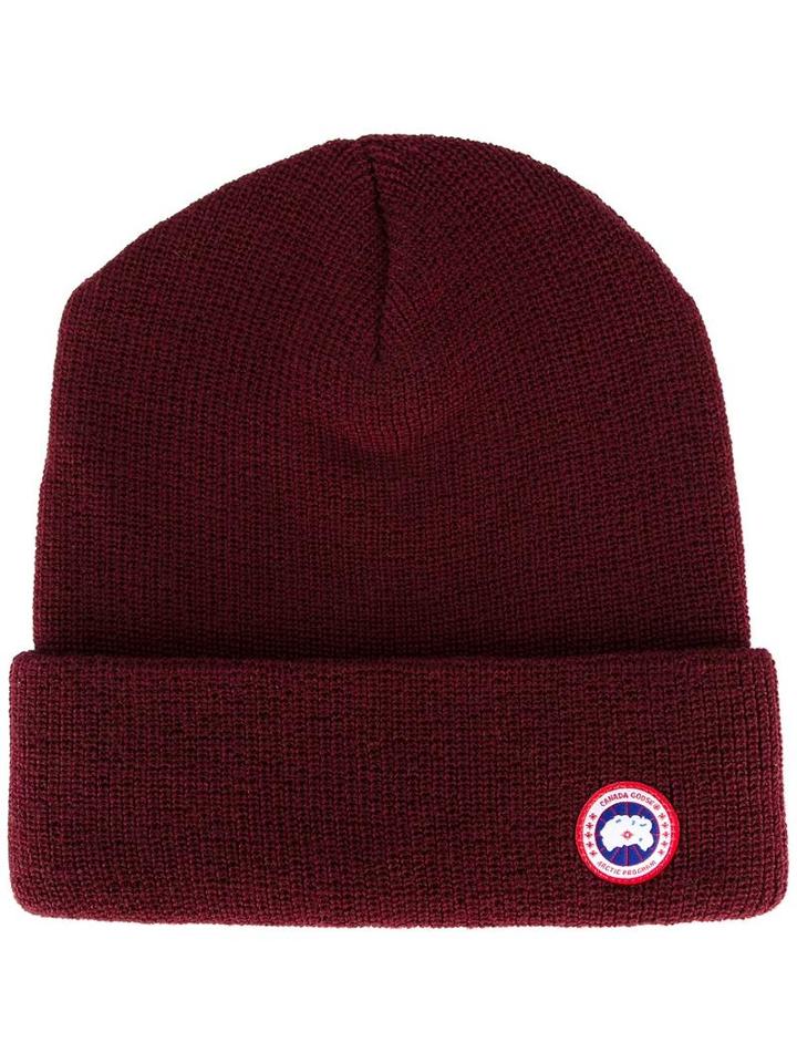 Canada Goose Logo Patch Beanie, Men's, Red, Merino