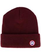 Canada Goose Logo Patch Beanie, Men's, Red, Merino