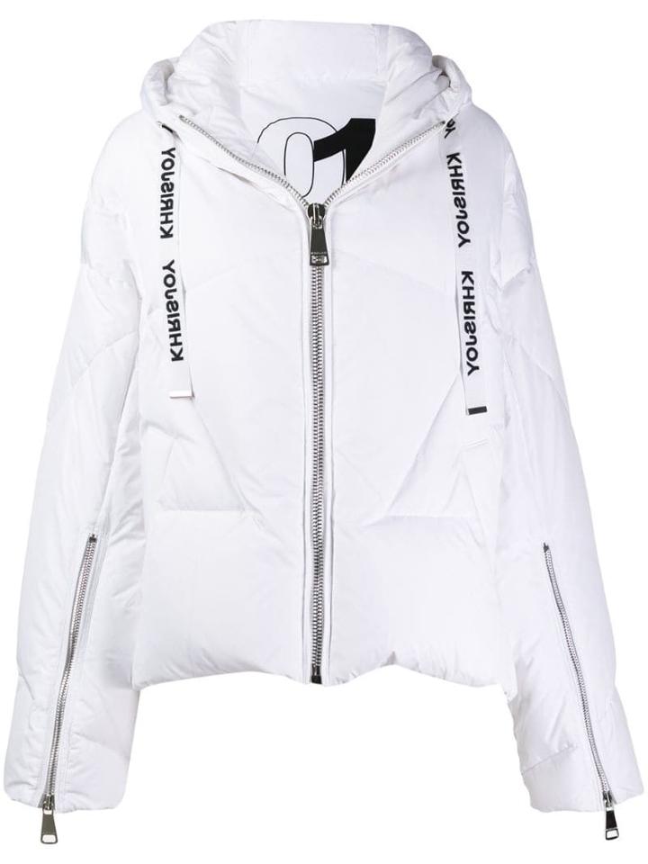 Khrisjoy Logo Drawstring Puffer Jacket - White