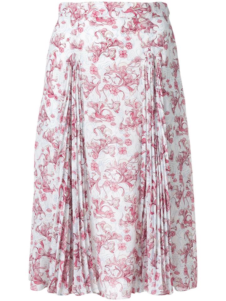Prada Pleated Floral Print Skirt - Pink & Purple