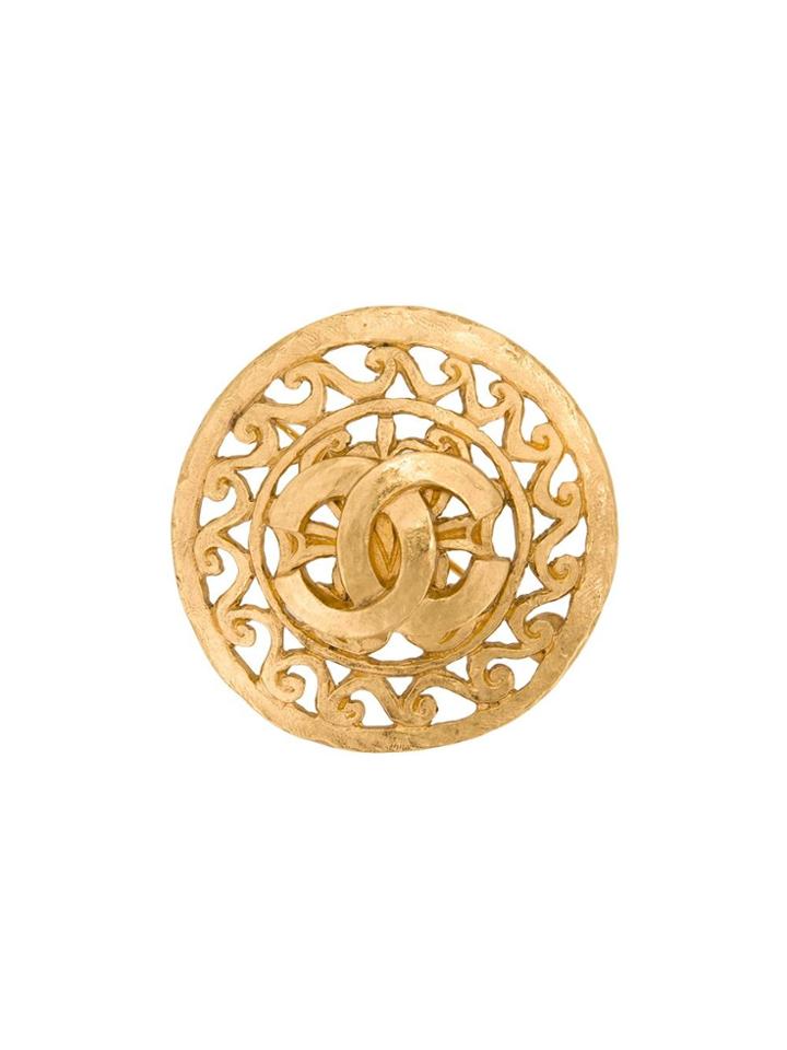 Chanel Vintage Cc Logo Brooch - Metallic