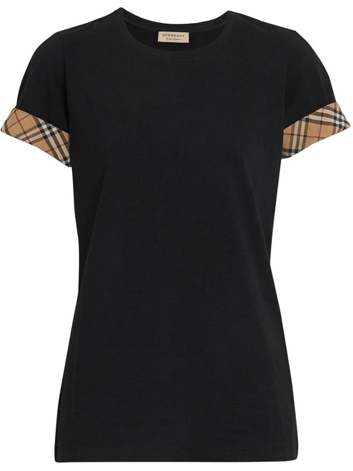 Burberry Check Detail Stretch Cotton T-shirt - Black