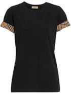 Burberry Check Detail Stretch Cotton T-shirt - Black
