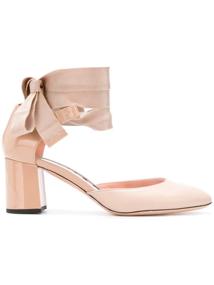 Rochas Ribbon Ankle Tie Pumps - Pink & Purple