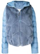 Liska Mink Fur Padded Hooded Jacket - Blue