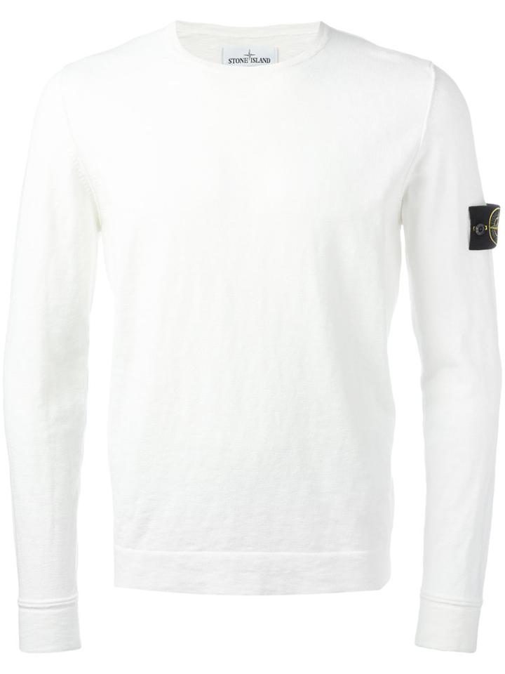 Stone Island Logo Patch Sweatshirt, Men's, Size: Small, White, Cotton/polyamide
