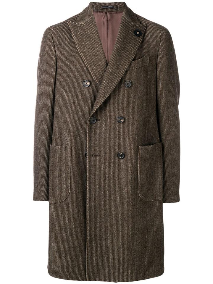 Lardini Double Breasted Curdoroy Coat - Brown