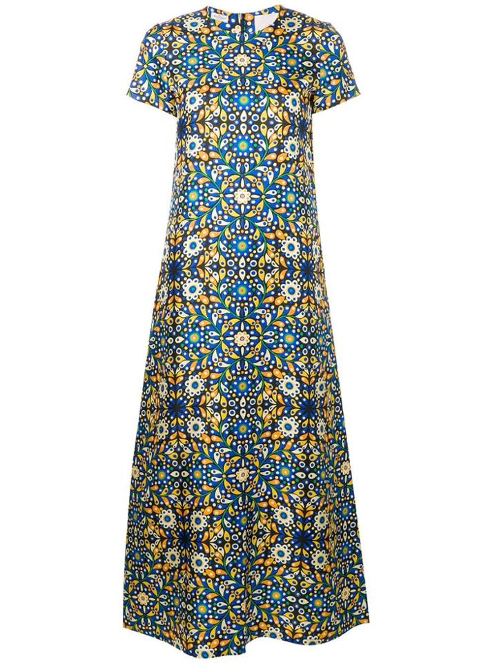 La Doublej Floral Print Silk Dress - Blue