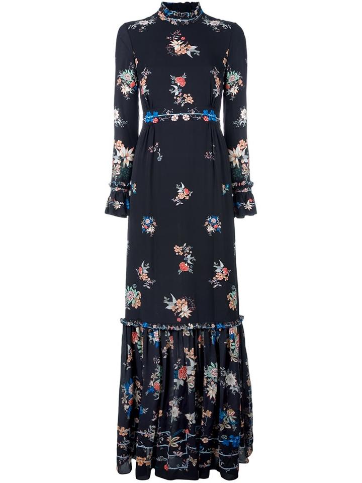 Vilshenko Floral Print Ruffled Dress