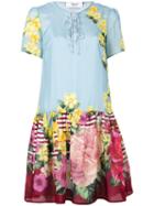Blugirl Floral-print Dress, Women's, Size: 38, Blue, Silk/cotton/polyester
