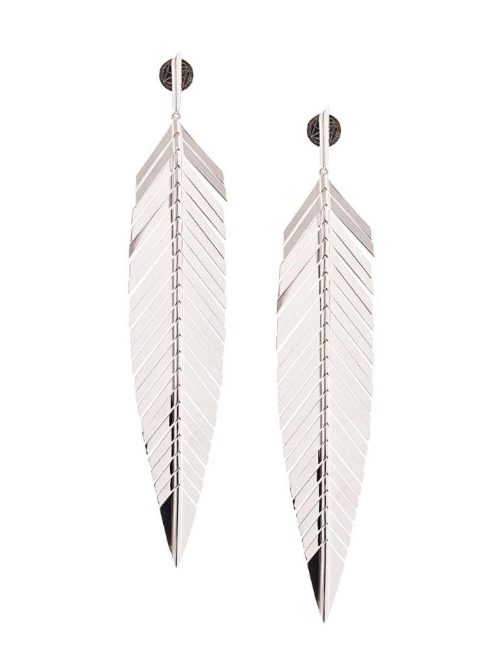 Cadar 18kt White Gold Large Feather Drop Earrings - Silver