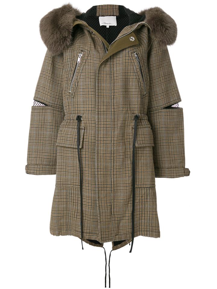 3.1 Phillip Lim Checkered Hooded Parka - Brown