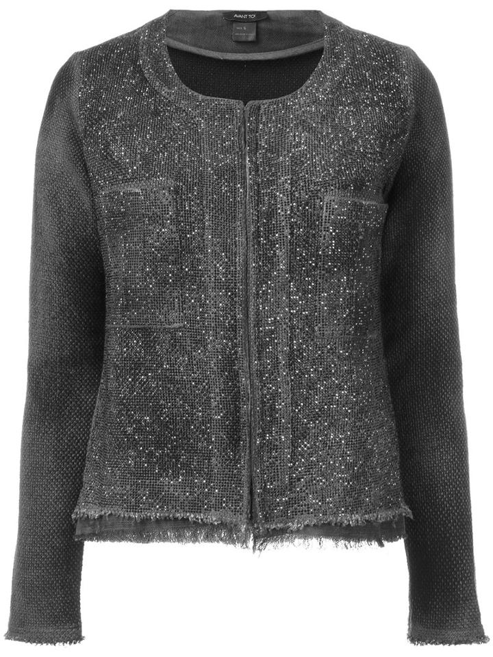 Avant Toi Studded Allover Collarless Jacket, Women's, Size: Small, Green, Cotton/linen/flax/polyamide