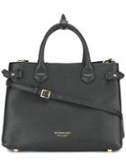 Burberry Checked Detail Tote, Women's, Black, Calf Leather/cotton