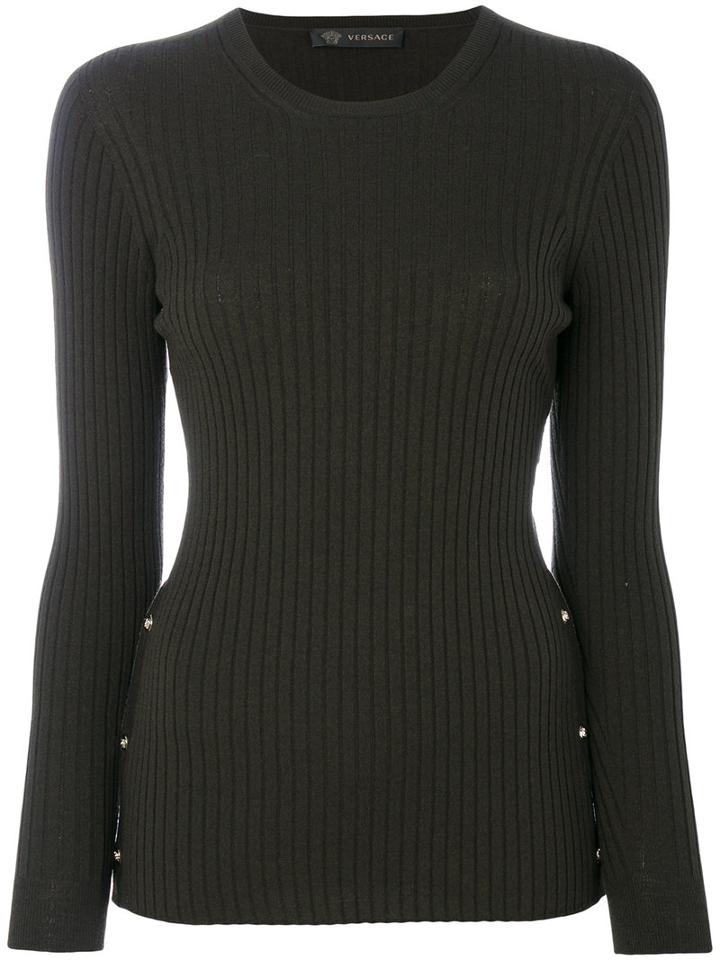 Versace - Ribbed Top - Women - Polyester/wool - 42, Green, Polyester/wool