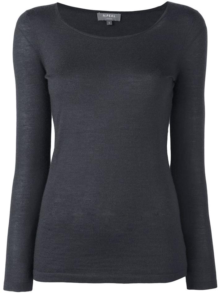 N.peal Cashmere Round Neck T-shirt, Women's, Size: Medium, Grey, Cashmere