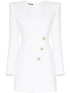 Balmain Asymmetric Button Tweed Blazer Dress - White