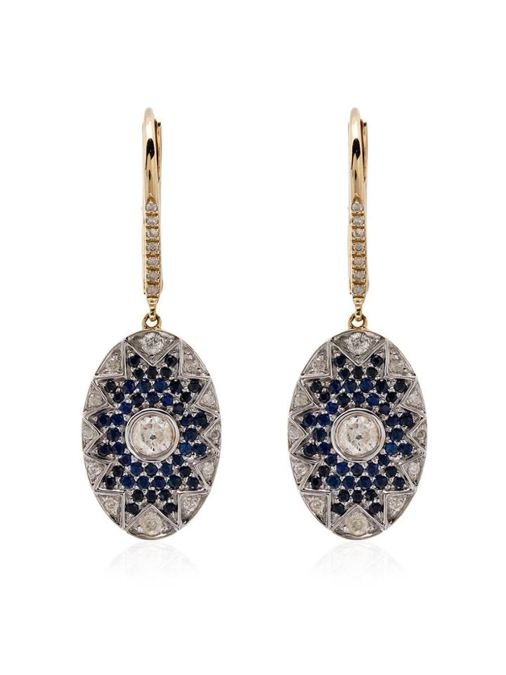 Yvonne Léon Diamond And Sapphire Disc Drop Earrings - Gold