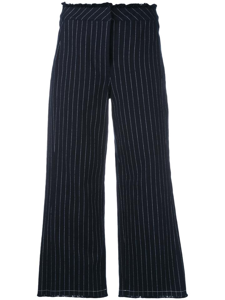 T By Alexander Wang - Cropped Pinstriped Trousers - Women - Cotton - 8, Women's, Blue, Cotton