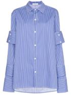Delada Relaxed Fit Layered Sleeves Striped Cotton Shirt - Blue