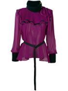 Sacai Flared Frilled Blouse - Pink & Purple