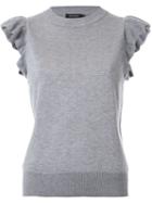 Loveless Ruffle Detail Sleeveless Knitted Top, Women's, Grey, Polyester/rayon