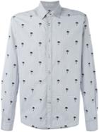 Tomas Maier Embroidered Palm Tree Checked Shirt, Men's, Size: Small, Blue, Cotton/polyester
