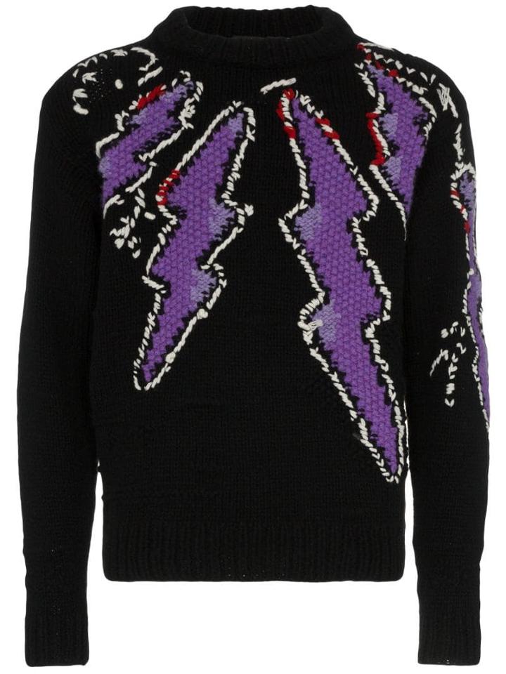 Prada Intarsia Knit Lightning Bolt Jumper - Black