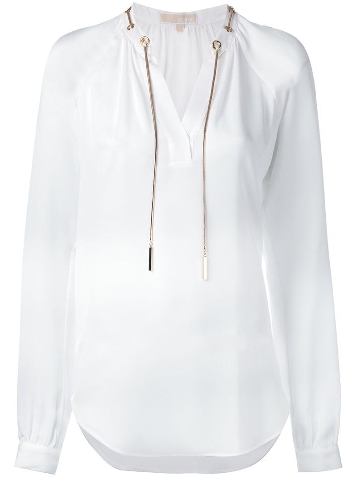 Michael Kors Tie-neck Blouse, Women's, Size: Large, White, Silk