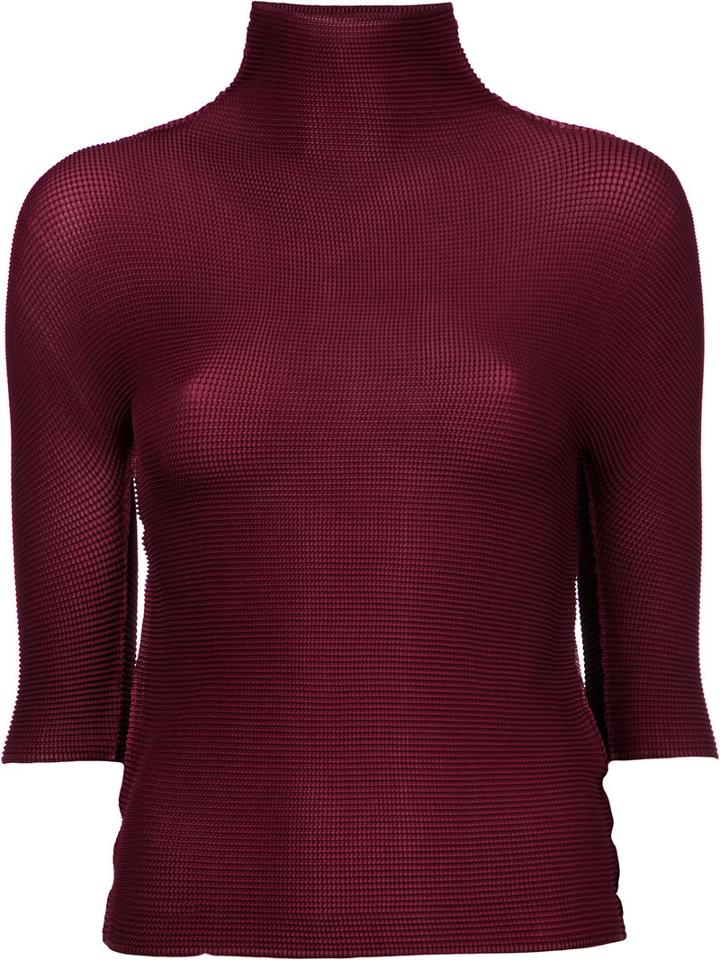 Issey Miyake Cauliflower - Session Cropped Sleeve Turtleneck Top - Women - Polyester - One Size, Red, Polyester