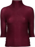 Issey Miyake Cauliflower - Session Cropped Sleeve Turtleneck Top - Women - Polyester - One Size, Red, Polyester