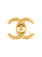 Chanel Pre-owned 1996 Cc Turnlock Brooch - Gold