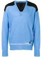 Prada Knit Panelled V-neck Sweater - Blue