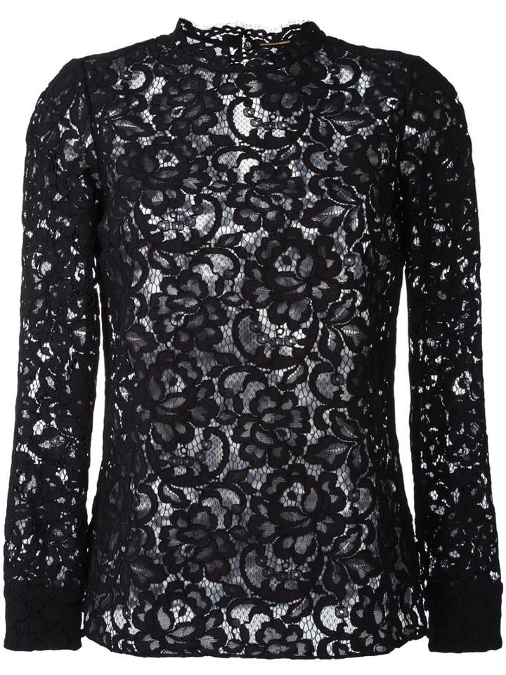 Saint Laurent Floral Lace Blouse, Women's, Size: 38, Black, Cotton/polyamide/modal/silk